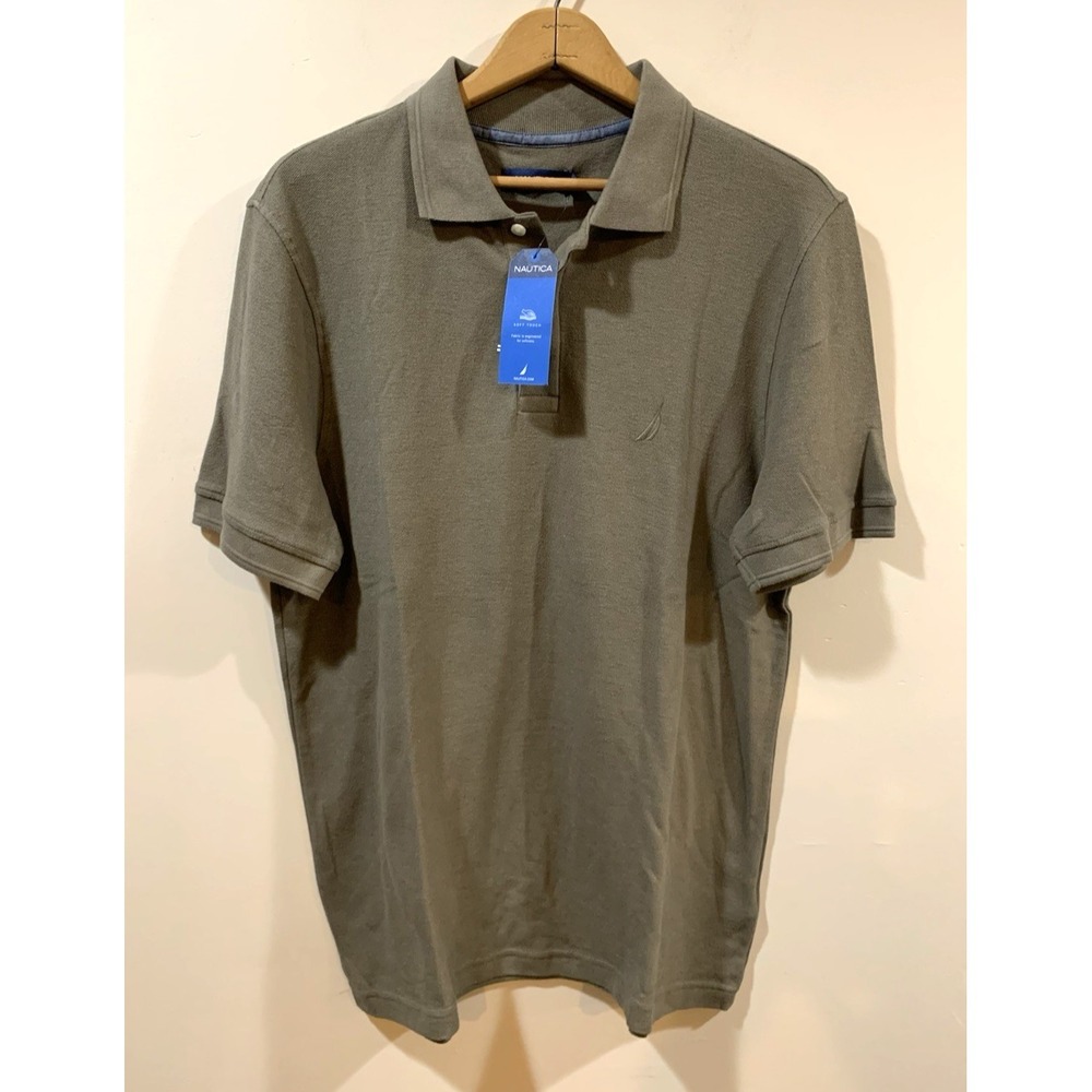 NEW Nautica Polo‎ Shirt Mens Medium Brown Tan Short Sleeve Soft Touch